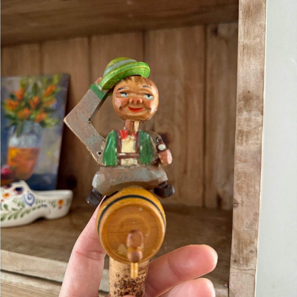 vintage Anri mechanical wood folk art bottle stopper moving hat - Picture 2 of 5